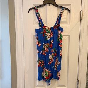 Express Blue Floral Romper with Multicolor Print